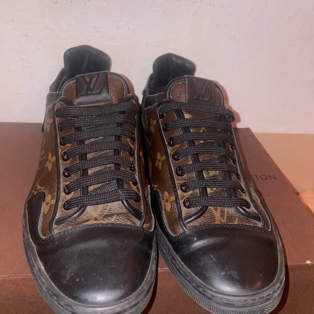 Louis Vuitton Brown Monogram Canvas And Black Leather Slalom Low Top Sneakers - Picture 7 of 7